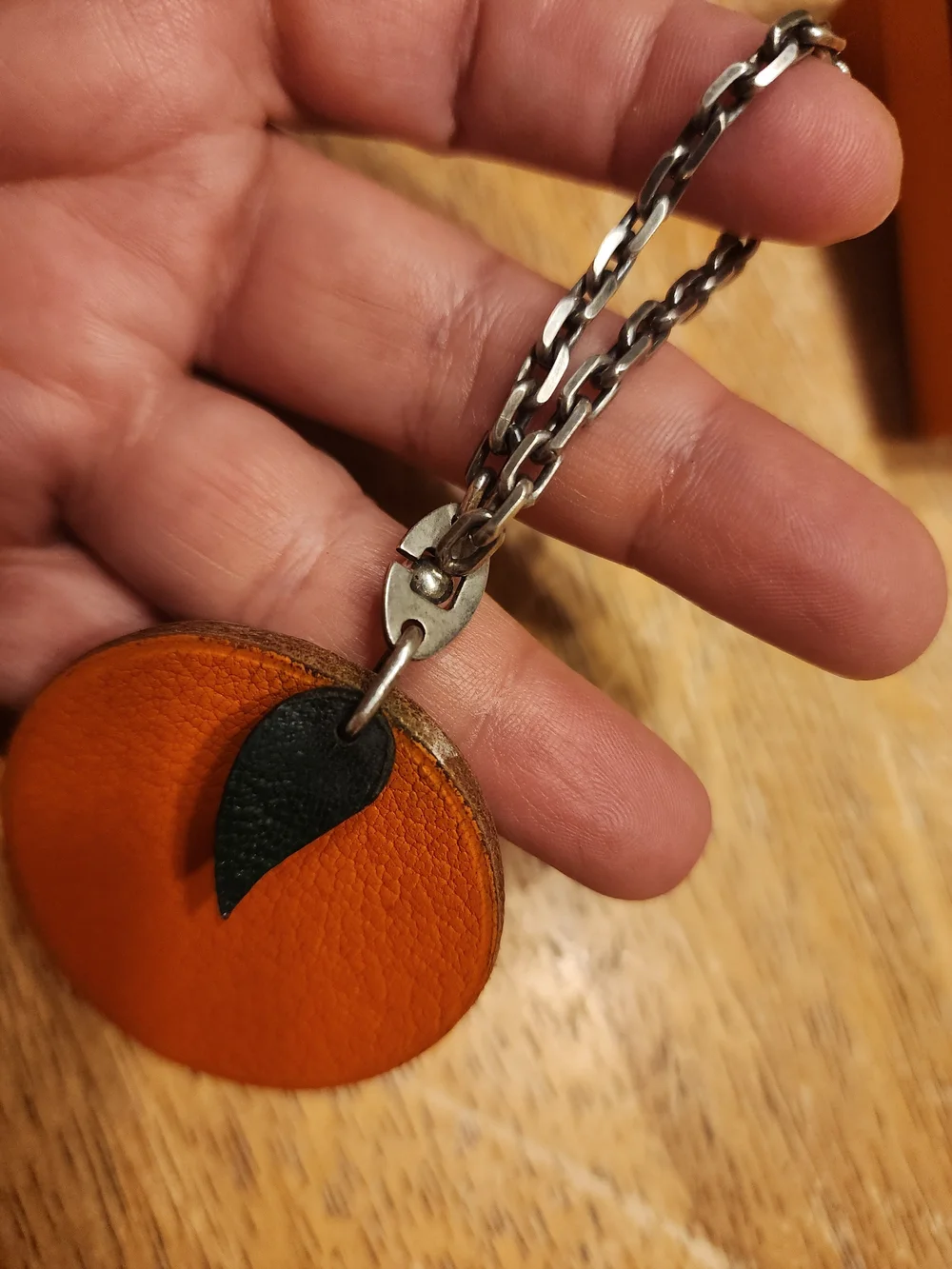 authentic Hermès orange fruit leather bag charm and keychain